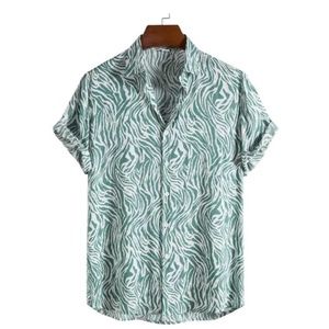 Vintage Style Print Casual Button Up Hawaiian Shirt Men Slim Fit Short Sleeve